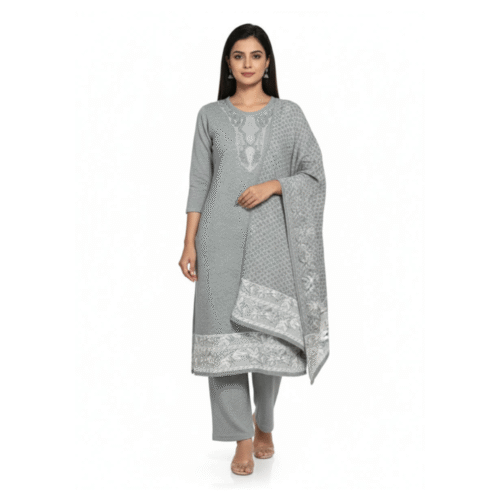 Woolen Pashmina-style salwar suit set.