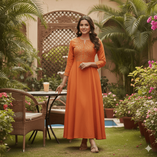 Embroidered Flowing Kurti with Trousers