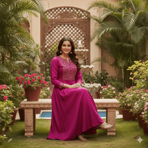 Embroidered Flowing Kurti with Trousers